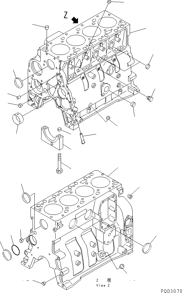 Komatsu parts book diagram for S4D102E-1K-2 S/N 26200163-UP: CYLINDER BLOCK(#26200163-26227235)