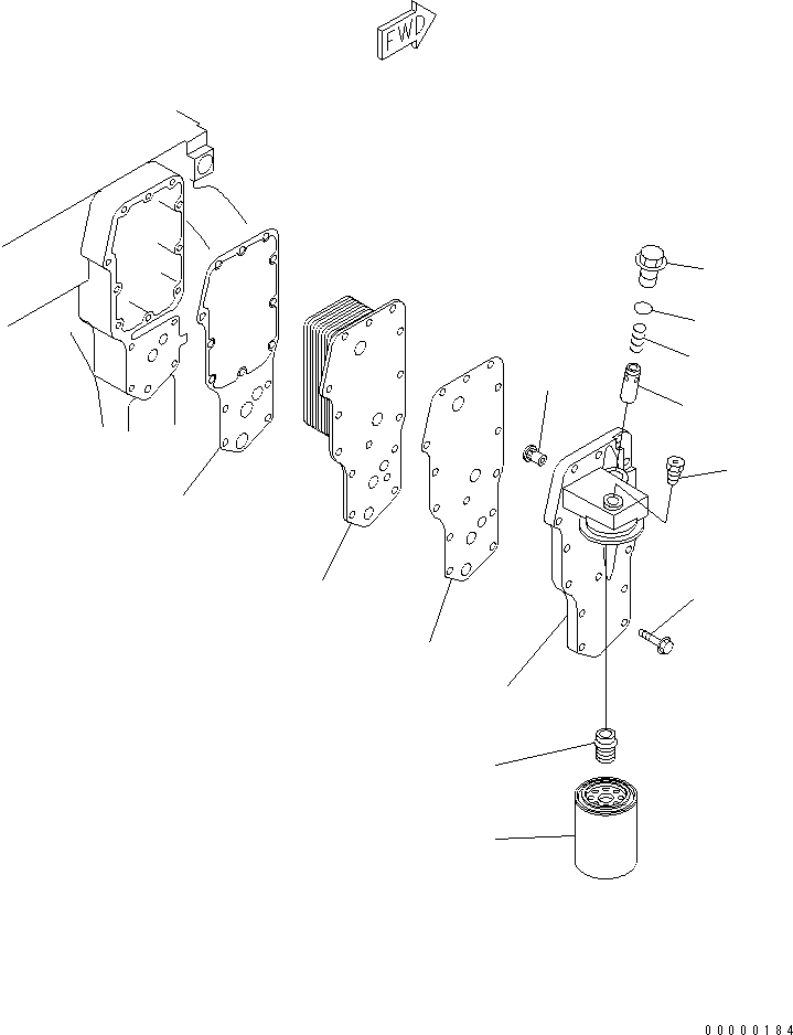 Komatsu parts book diagram for S4D102E-1K-2 S/N 26200163-UP: OIL COOLER AND OIL FILTER(#26292178-)