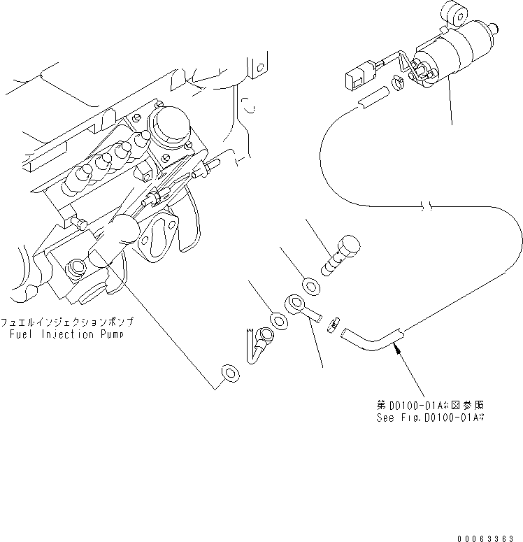 Komatsu parts book diagram for S4D102E-1K-2 S/N 26200163-UP: FUEL LIFT PUMP(#26203202-26223164)