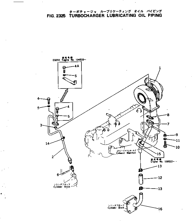 Engines Komatsu / S4D105-5B S/N 100028-UP(s4d105-c) / TURBOCHARGER LUBRICATING OIL PIPING(090040 : 2325)