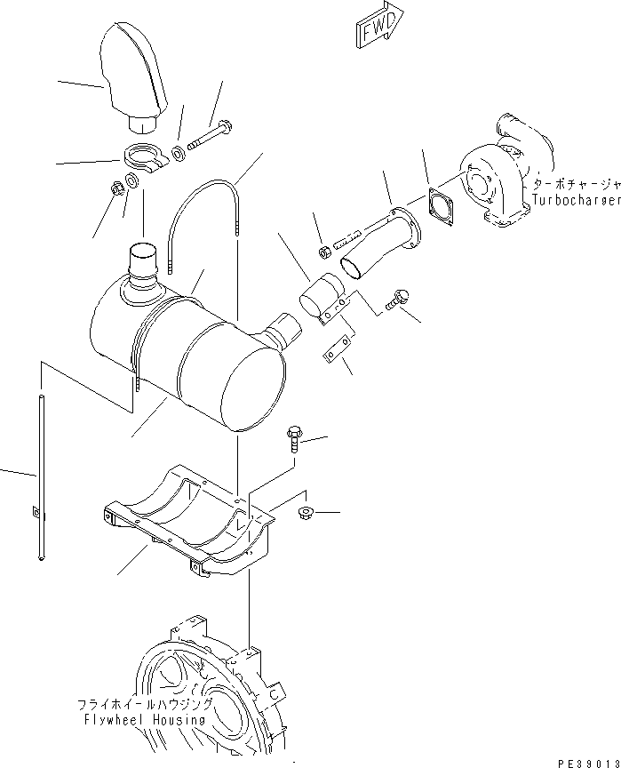 Komatsu parts book diagram for S4D95L-1K-C S/N 135080-UP: MUFFLER(#143760-168845)