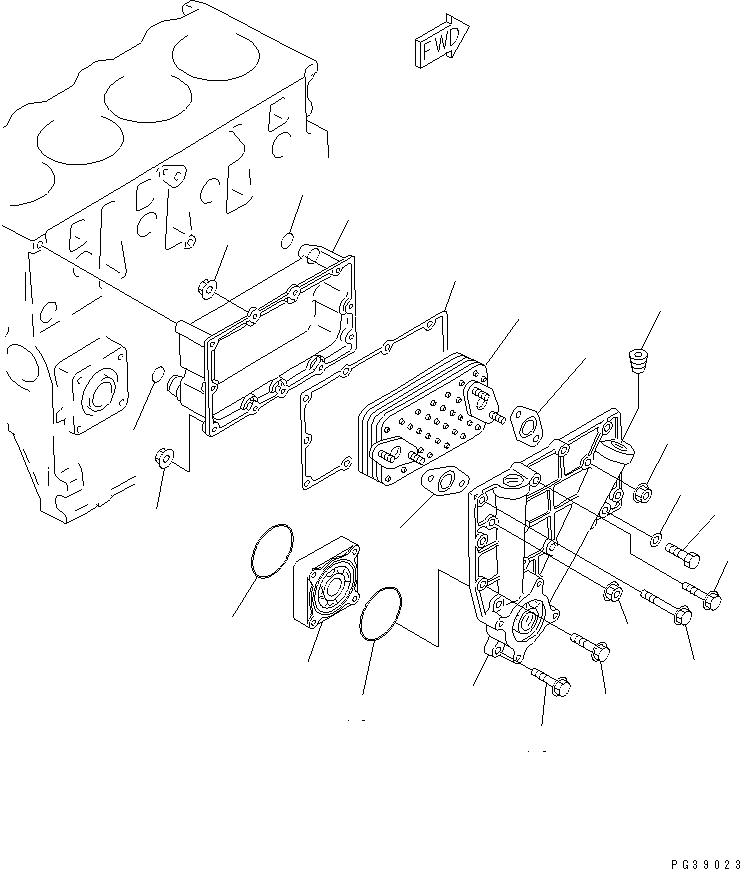 Komatsu parts book diagram for S4D95L-1L S/N 135080-UP: OIL COOLER (6-ELEMENT TYPE)