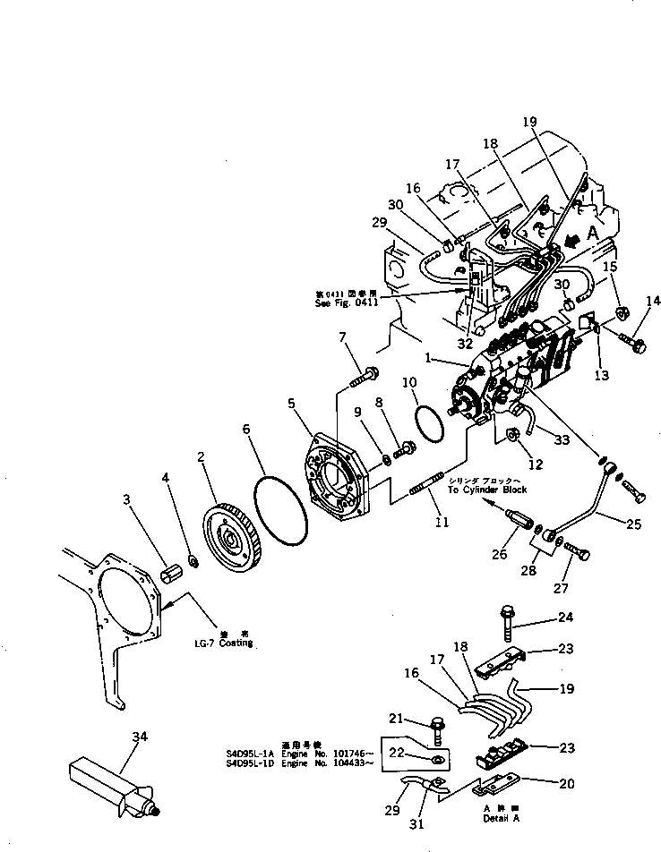 Engines Komatsu / S4D95L-1D S/N 48797-UP(s4d95l7r) / FUEL INJECTION PUMP AND PIPING(120010 : 0401)