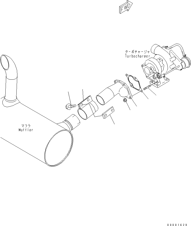 Komatsu parts book diagram for S4D95LE-3A-2 S/N 100001-UP: EXHAUST CONNECTION