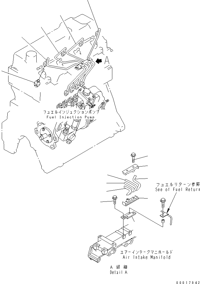 Engines Komatsu / S4D95LE-3A-2 S/N 100001-UP(s4d95lfr) / FUEL INJECTION PIPING (FUEL RETURN CENTER TYPE)(#101413-)(030350 : A4050-A0C5)