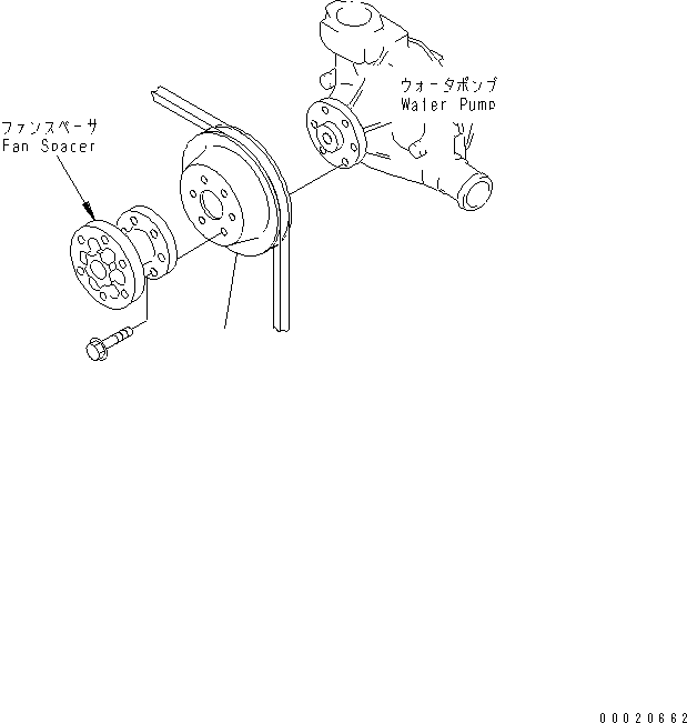 Komatsu parts book diagram for S4D95LE-3B-2M S/N 100001-UP: WATER PUMP PULLEY (NON HARDENING PULLEY)(#102014-)