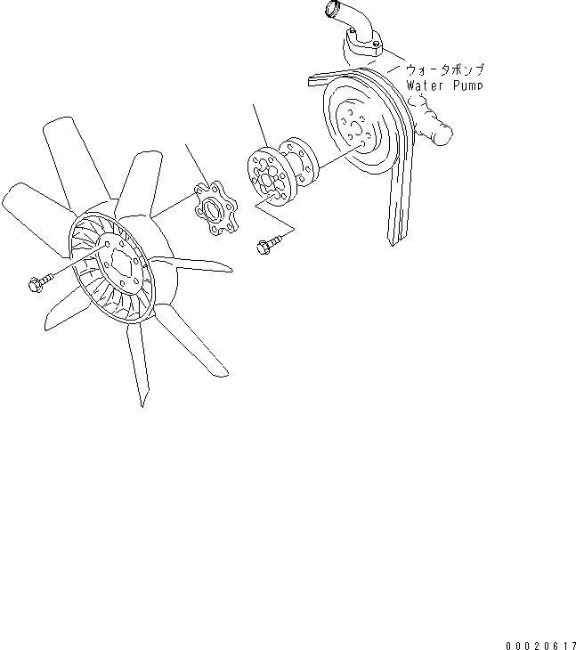 Komatsu parts book diagram for S4D95LE-3B-2M S/N 100001-UP: FAN SPACER(#102014-)