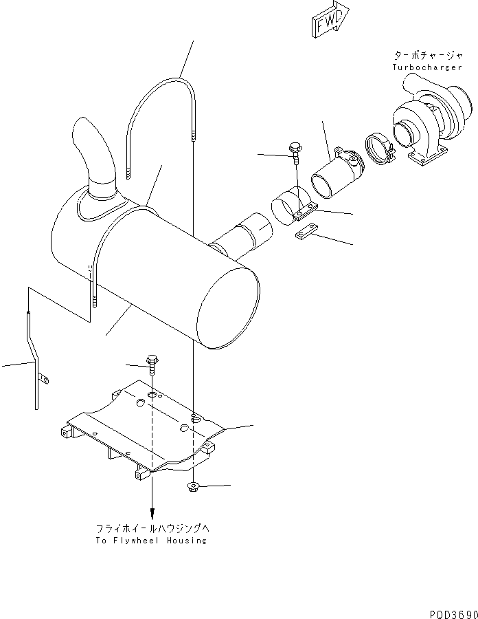 Engines Komatsu / S6D102E-D-1F-6S S/N 26200163-UP(s6d1001c) / MUFFLER AND MOUNTING(#26253158-26257405)(030170 : A1610-01A9D)