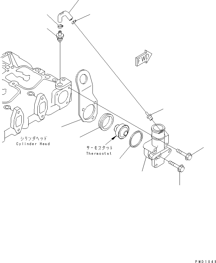 Komatsu parts book diagram for S6D102E-1F-US S/N 26200929-UP: THERMOSTAT HOUSING