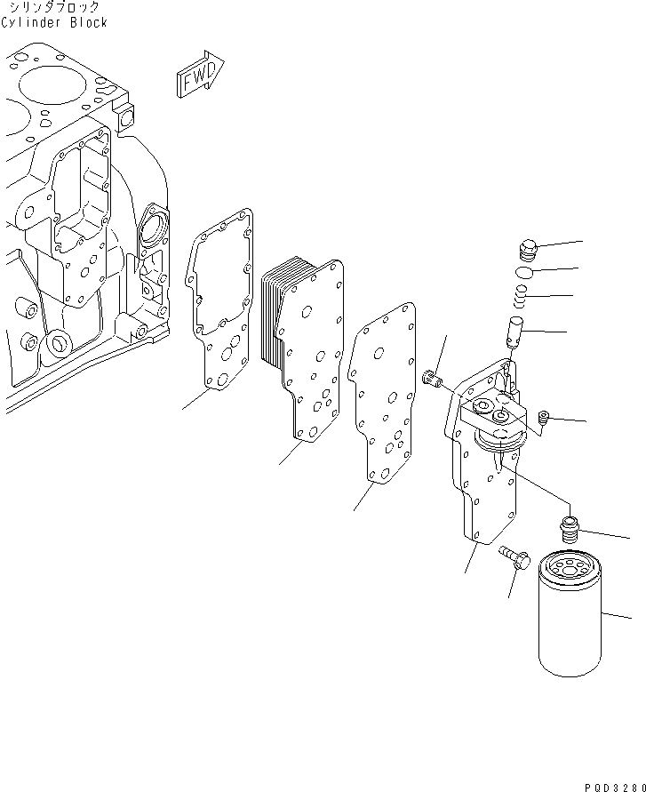 Komatsu parts book diagram for S6D102E-1FL-S2 S/N 26200929-UP: OIL COOLER AND OIL FILTER