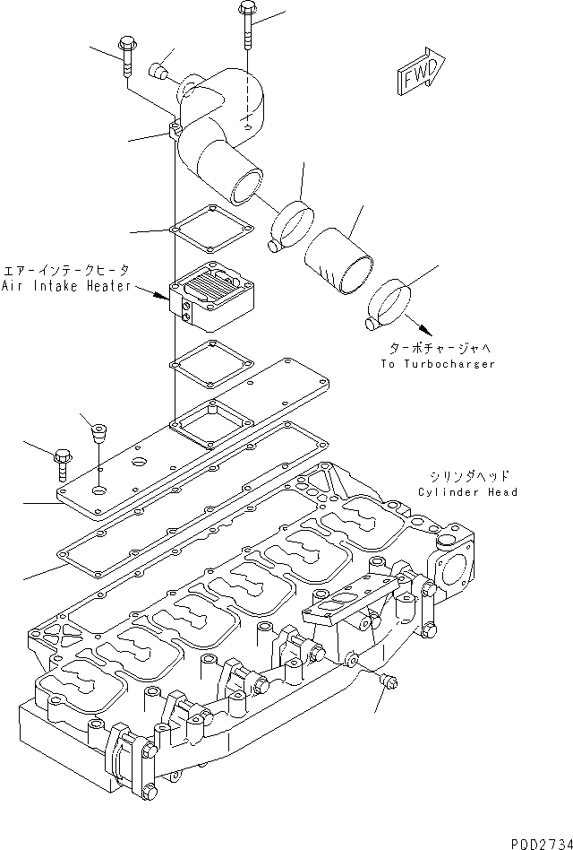 Komatsu parts book diagram for S6D102E-1E S/N 26200929-UP: AIR CONNECTOR(#26204449-)
