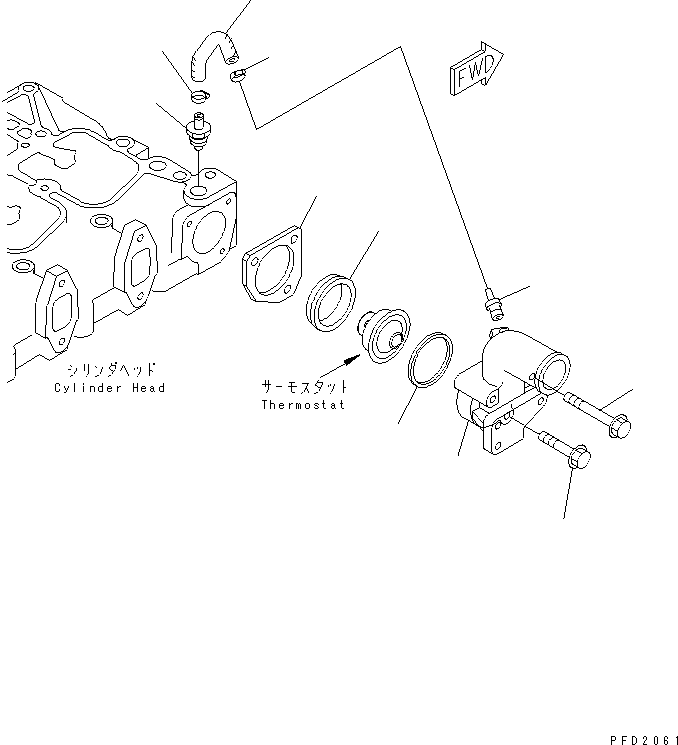Komatsu parts book diagram for S6D102E-1E S/N 26200929-UP: THERMOSTAT HOUSING