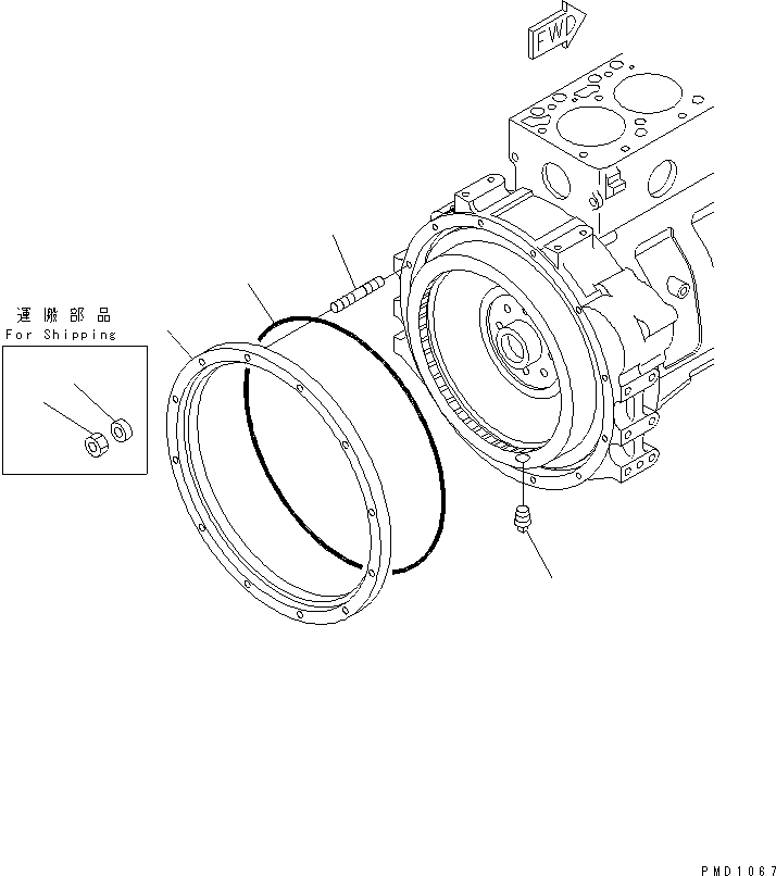 Komatsu parts book diagram for S6D102E-1E S/N 26200929-UP: FLYWHEEL HOUSING PLUG AND SPACER(#26200929-26210299)