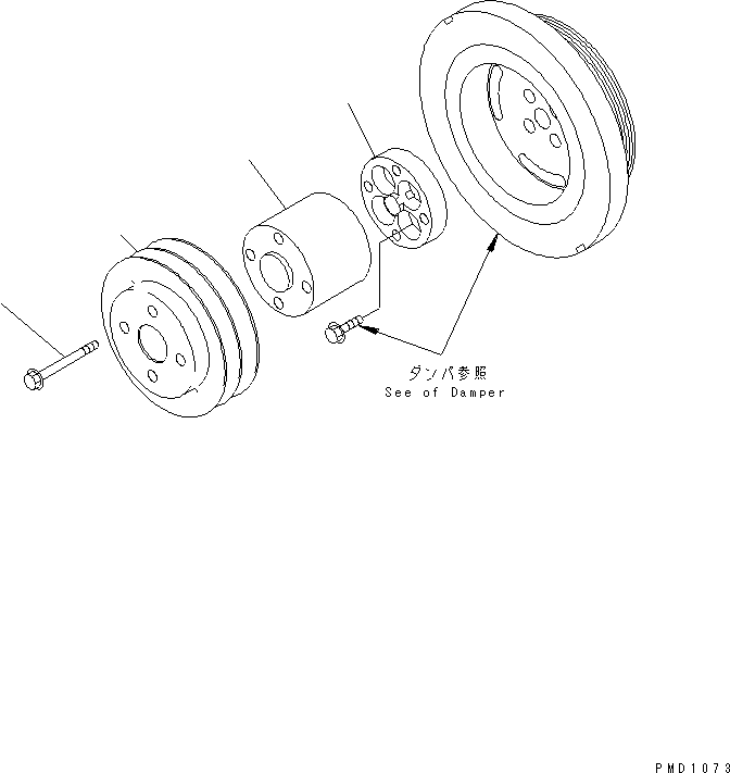 Komatsu parts book diagram for S6D102E-1E S/N 26200929-UP: CRANK PULLEY (AIR CONDITIONER PULLEY)