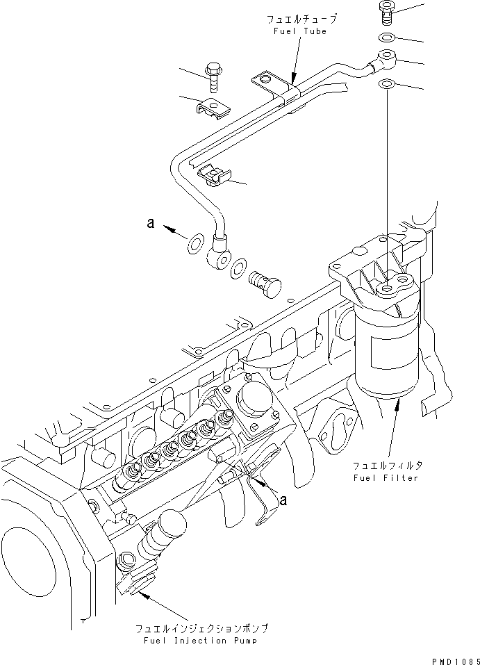 Komatsu parts book diagram for S6D102E-1E S/N 26200929-UP: FUEL FILTER PIPING(#26200929-26204448)
