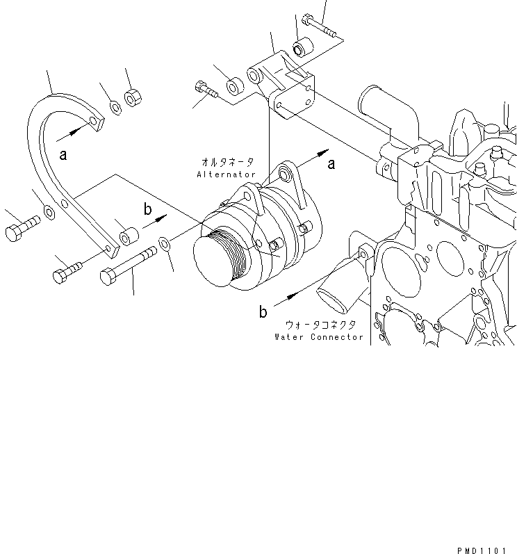 Komatsu parts book diagram for S6D102E-1E S/N 26200929-UP: ALTERNATOR MOUNTING (FOR 35A¤ 50A ALTERNATOR)(#26200936-)
