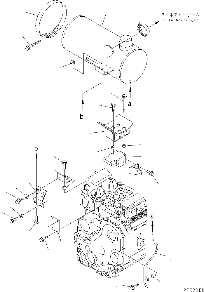 Komatsu parts book diagram for S6D102E-1T S/N 26200929-UP: MUFFLER AND MOUNTING(#26217494-)