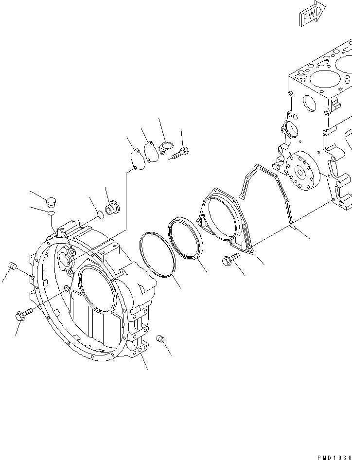 Komatsu parts book diagram for S6D102E-1T S/N 26200929-UP: FLYWHEEL HOUSING(#26200929-26223713)