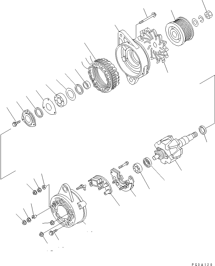 Komatsu parts book diagram for S6D102E-1T S/N 26200929-UP: ALTERNATOR (25A) (INNER PARTS)(#26217579-26238641)