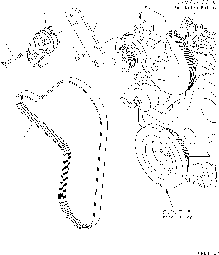 Komatsu parts book diagram for S6D102E-1T S/N 26200929-UP: BELT TENSIONER(#26238642-)
