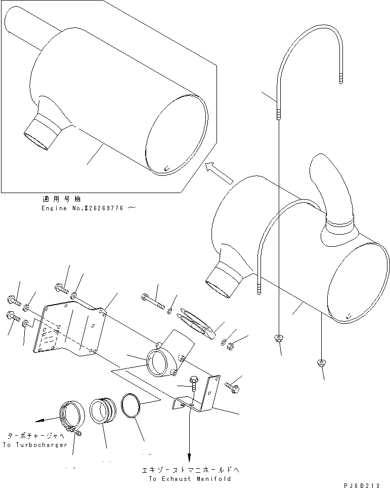Engines Komatsu / S6D102E-1DD S/N 26200929-UP(s6d102dc) / MUFFLER AND MOUNTING (WITH SAFETY PLATE) (ORDERING TRANSFERRED PARTS)(#26258773-)(030780 : B9999-01A4)