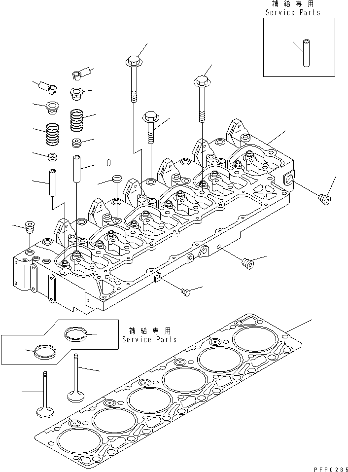Komatsu parts book diagram for S6D102E-1AA S/N 21180000-UP: CYLINDER HEAD