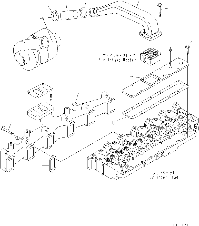 Komatsu parts book diagram for S6D102E-1AA S/N 21180000-UP: EXHAUST MANIFOLD AND CONNECTION