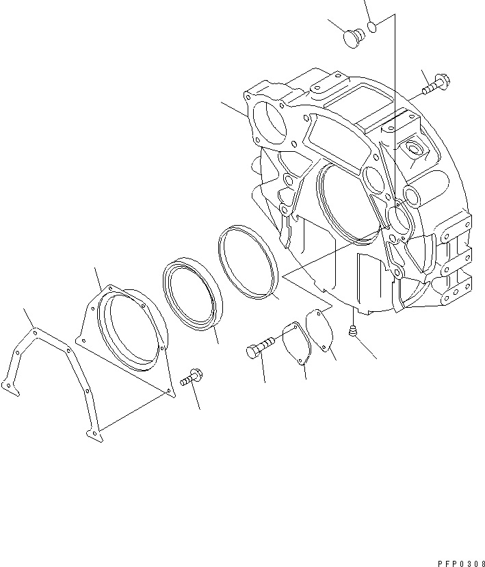 Komatsu parts book diagram for S6D102E-1AA S/N 21180000-UP: FLYWHEEL HOUSING
