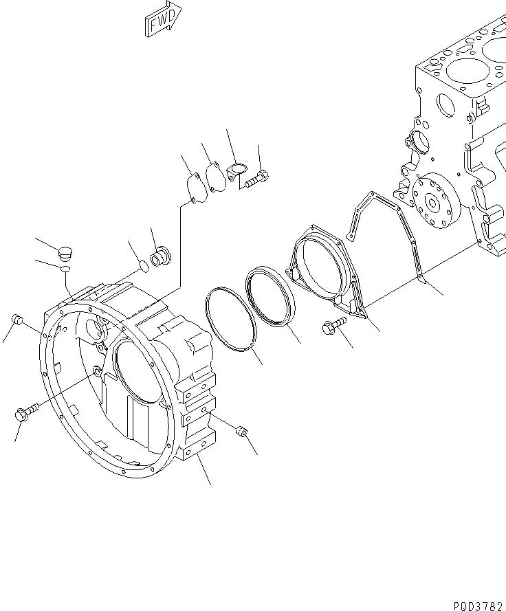 Komatsu parts book diagram for S6D102E-1W-D S/N 26200929-UP: FLYWHEEL HOUSING(#26223714-26239105)