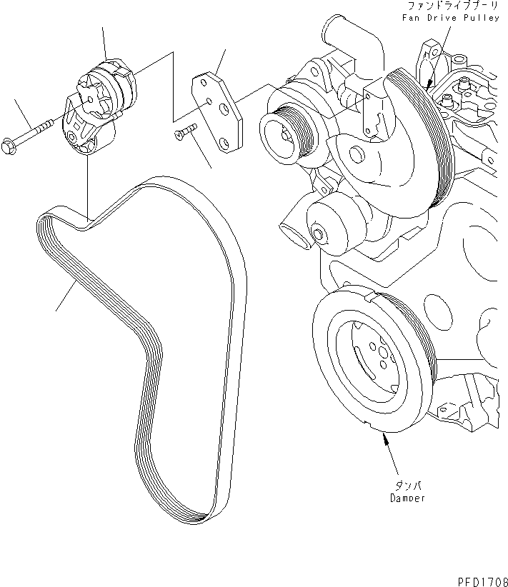 Komatsu parts book diagram for S6D102E-1W-D S/N 26200929-UP: BELT TENSIONER (HARDENING)(#26222494-)