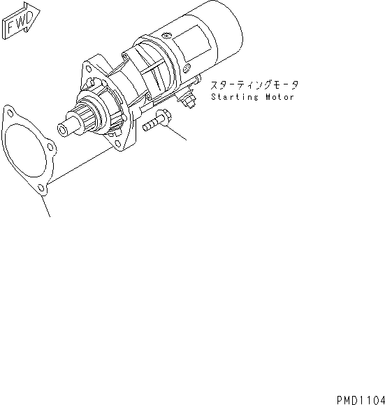 Komatsu parts book diagram for S6D102E-1W-D S/N 26200929-UP: STARTING MOTOR MOUNTING(#26200929-26246979)