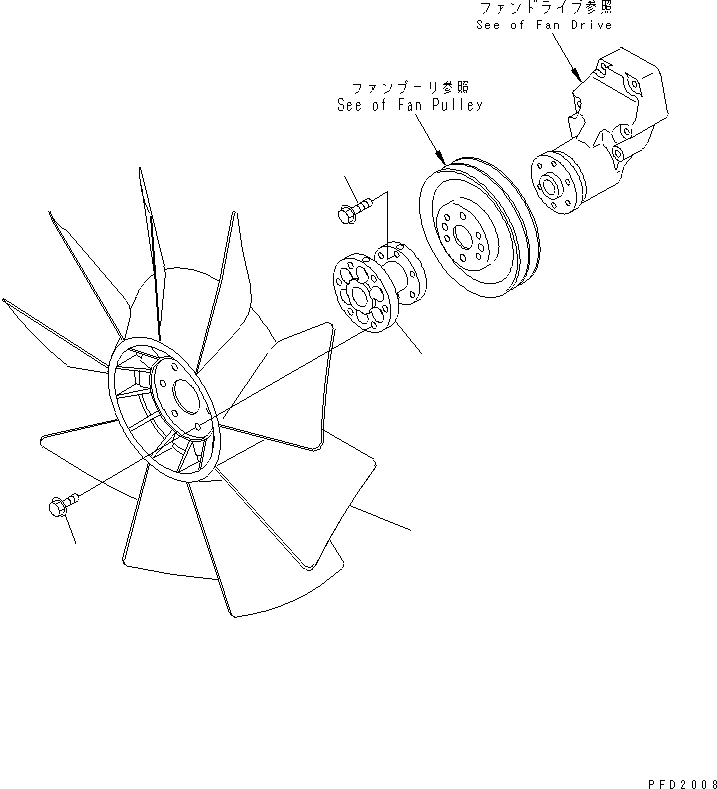 Engines Komatsu / S6D102E-1C-6C S/N 26200163-UP(s6d102oc) / COOLING FAN(#26201318-)(031370 : A5030-01B6)