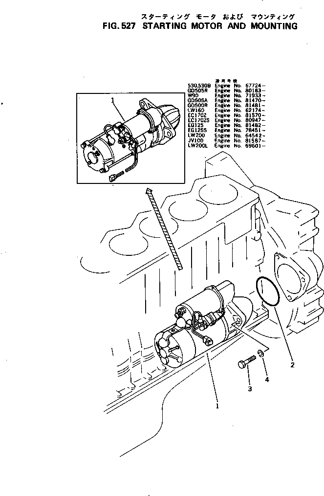 Engines Komatsu / S6D105-1G S/N 12124-UP(s6d1050c) / STARTING MOTOR AND MOUNTING(150050 : 527)