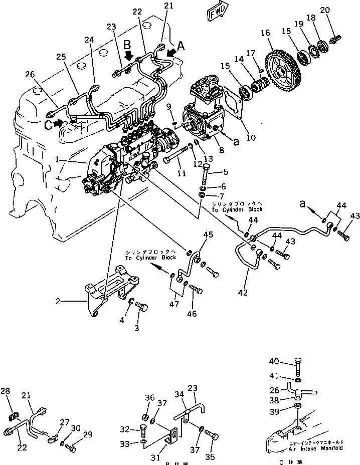 Engines Komatsu / S6D105-1AH S/N 94066-UP(s6d1056r) / FUEL INJECTION PUMP AND PIPING (WITH AIR COMPRESSOR)(120020 : 0402)