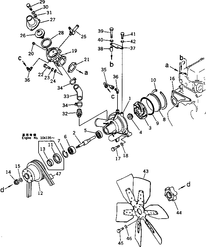 Engines Komatsu / S6D105-1AH S/N 94066-UP(s6d1056r) / WATER PUMP AND COOLING FAN(150010 : 0501)