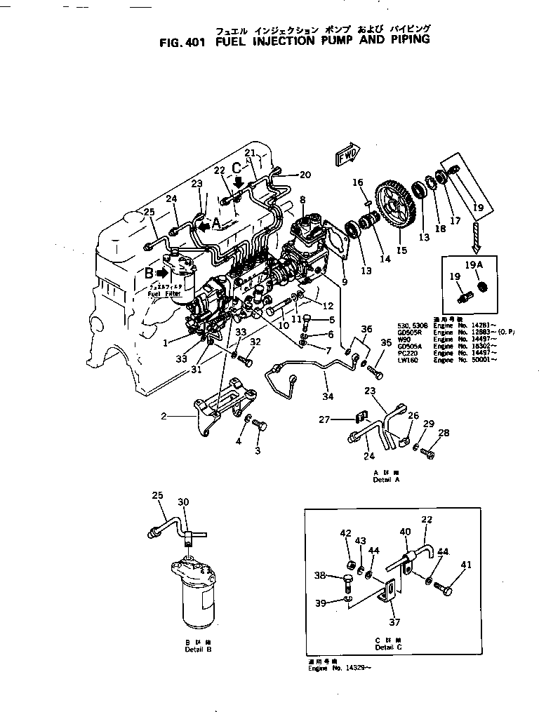 Engines Komatsu / S6D105-1M S/N 50001-UP(s6d105oc) / FUEL INJECTION PUMP AND PIPING(120010 : 401)