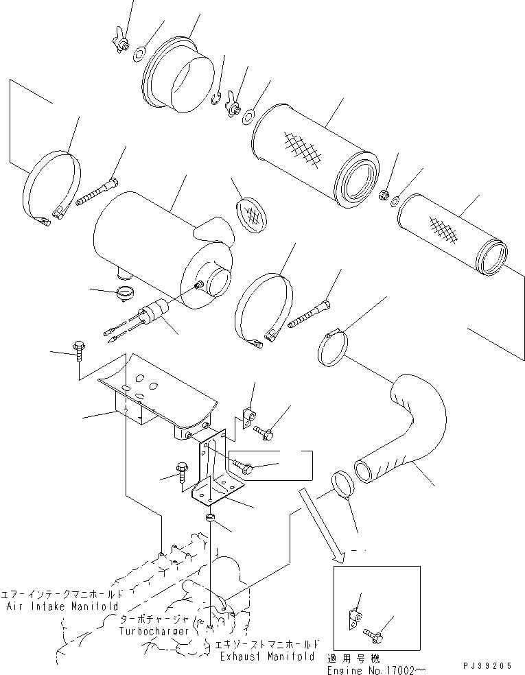 Komatsu parts book diagram for S6D108-1G-6 S/N 10001-UP: AIR CLEANER (DOUBLE ELEMENT TYPE)(#15614-25147)