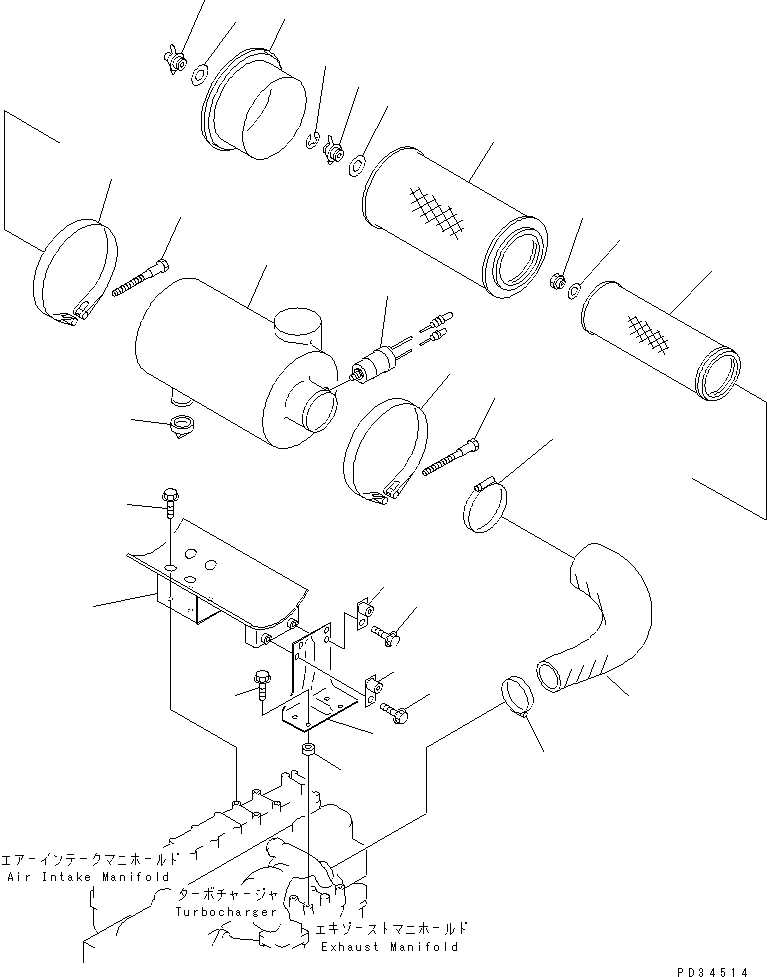 Komatsu parts book diagram for S6D108-1G-6 S/N 10001-UP: AIR CLEANER (DOUBLE ELEMENT TYPE) (WITH DUST INDICATOR ELECTRONIC)(#15438-27069)