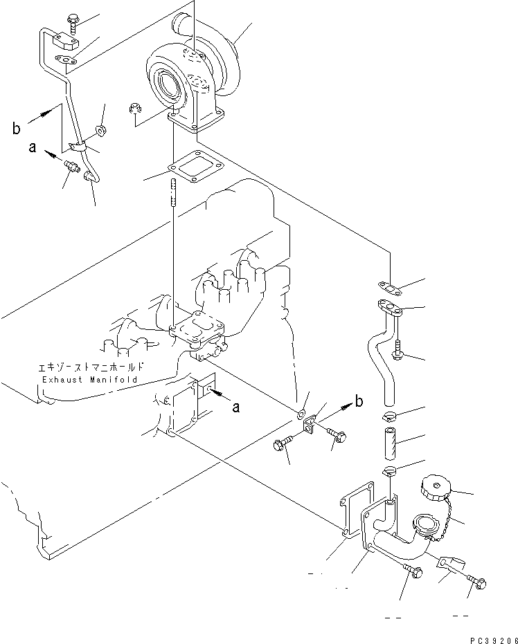 Komatsu parts book diagram for S6D108-1G-6 S/N 10001-UP: TURBOCHARGER OIL PIPING(#15614-)