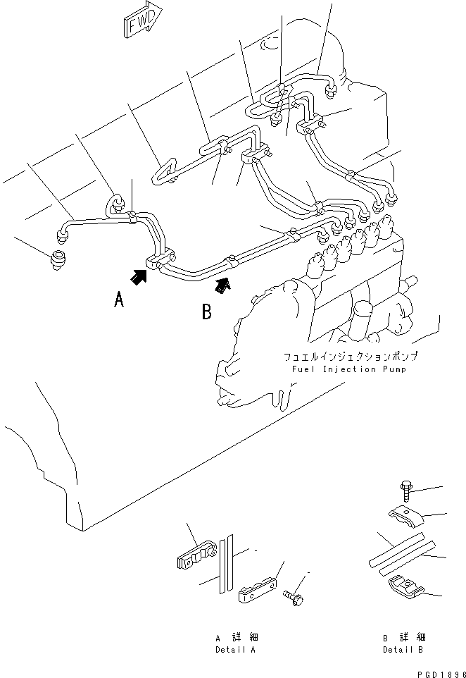 Komatsu parts book diagram for S6D108-1G-6 S/N 10001-UP: FUEL INJECTION PUMP PIPING