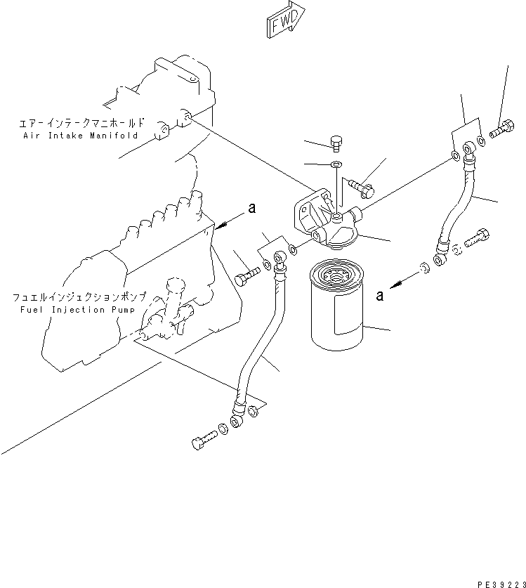 Komatsu parts book diagram for S6D108-1G-6 S/N 10001-UP: FUEL FILTER(#24445-)