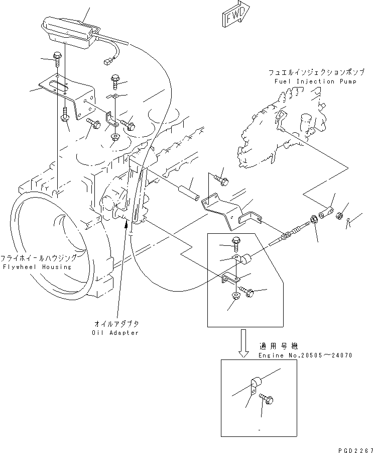 Komatsu parts book diagram for S6D108-1G-6 S/N 10001-UP: STOP MOTOR(#15614-24070)