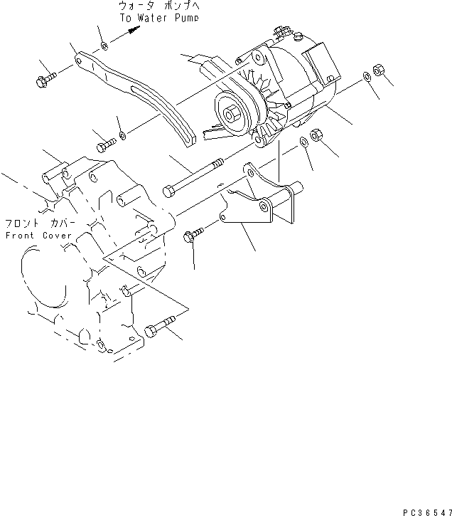 Komatsu parts book diagram for S6D108-1G-6 S/N 10001-UP: ALTERNATOR MOUNTING (50A)(#19433-22547)