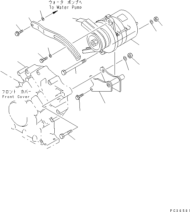 Komatsu parts book diagram for S6D108-1G-6 S/N 10001-UP: ALTERNATOR MOUNTING (35A)(#19433-)