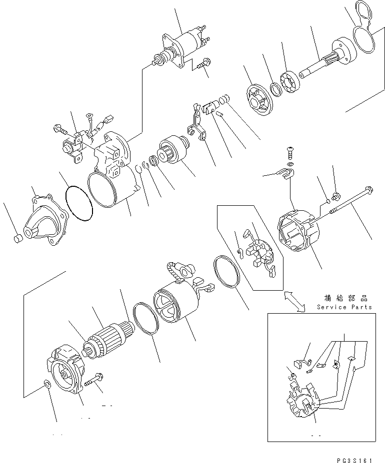 Komatsu parts book diagram for S6D108-1G-6 S/N 10001-UP: STARTING MOTOR (7.5KW) (INNER PARTS)(#15438-27756)