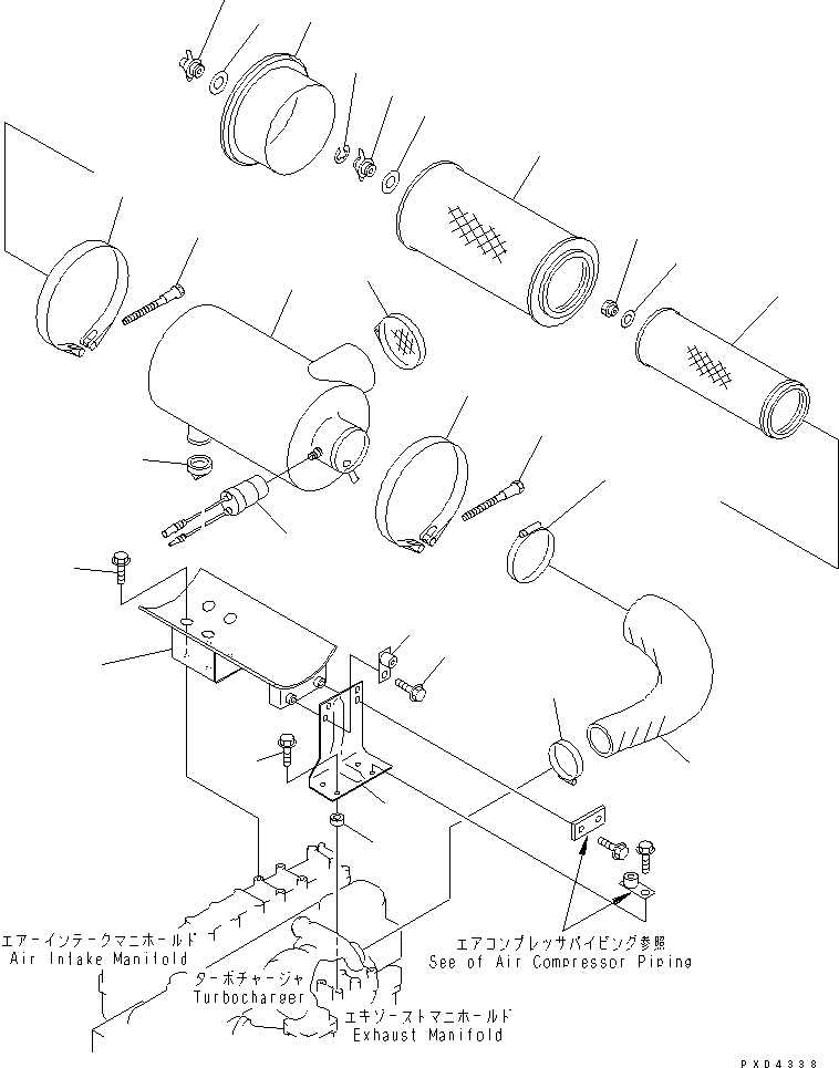 Komatsu parts book diagram for S6D108E-2A-N6 S/N 19030-UP: AIR CLEANER (WITH AIR COMPRESSOR)(#30009-)