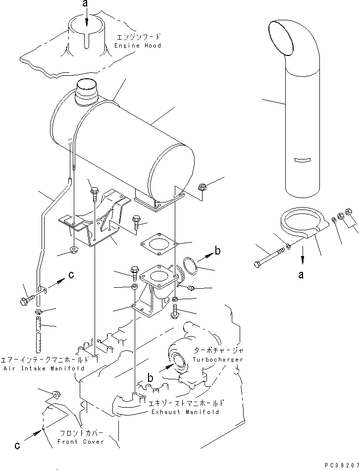 Komatsu parts book diagram for S6D108E-2A-N6 S/N 19030-UP: MUFFLER(#21560-30644)