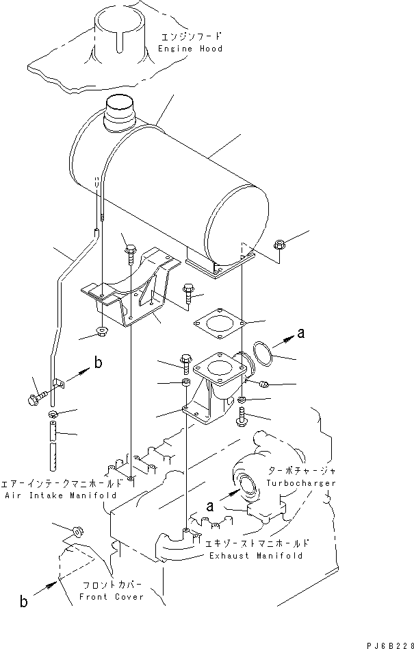 Komatsu parts book diagram for S6D108E-2A-N6 S/N 19030-UP: MUFFLER(#32637-)