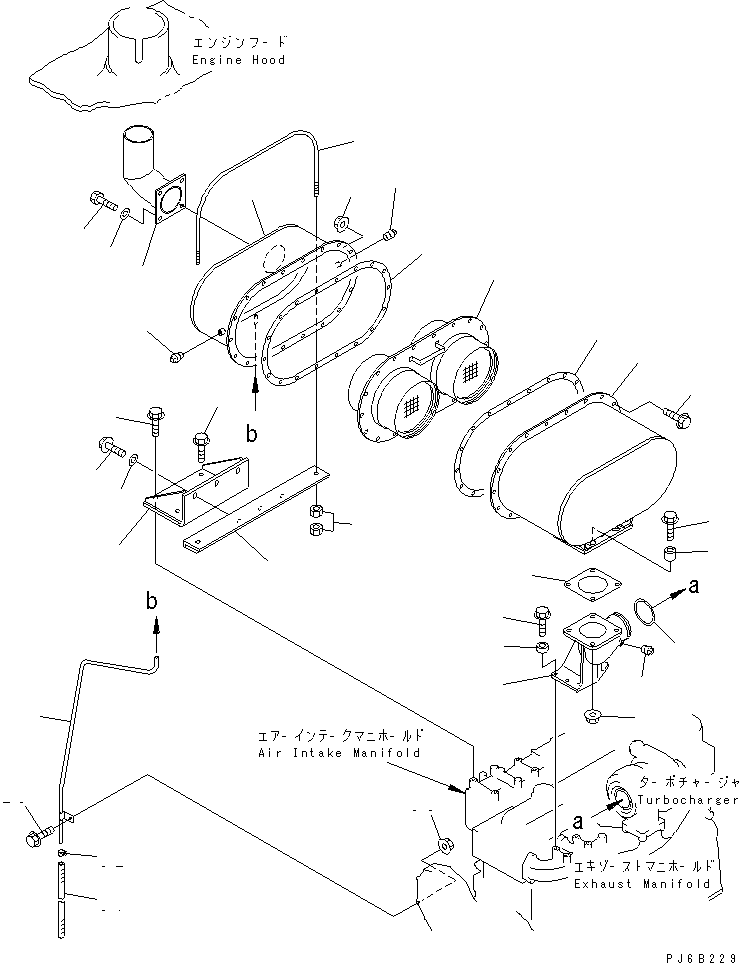 Komatsu parts book diagram for S6D108E-2A-N6 S/N 19030-UP: MUFFLER (CERAMIC TYPE) (TUNNEL SPEC.)(#32637-36227)