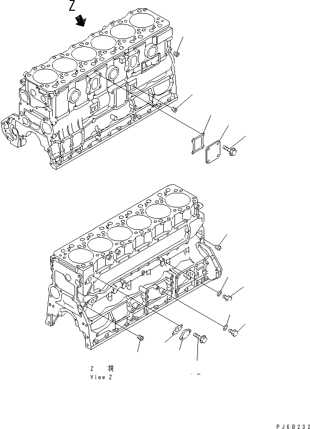 Komatsu parts book diagram for S6D108E-2A-N6 S/N 19030-UP: CYLINDER BLOCK MOUNTING(#29476-)